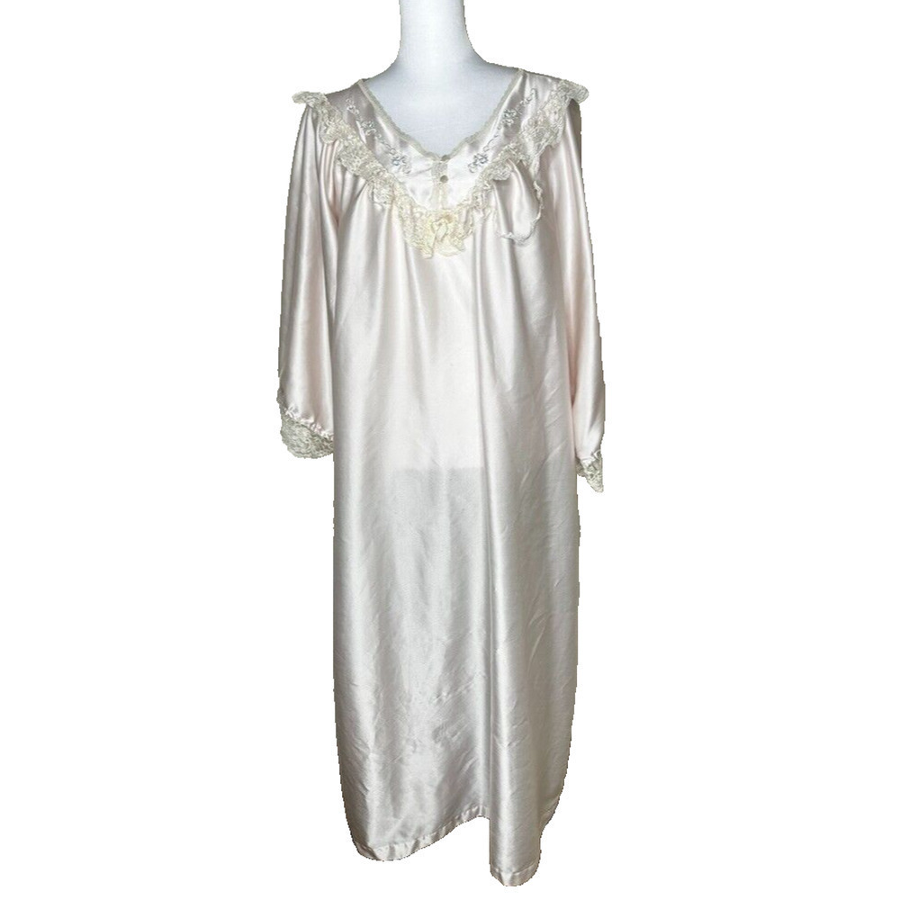 Vintage Barbizon Cuddleskin Peignoir Nightgown Robe Floral Satin Lace Large